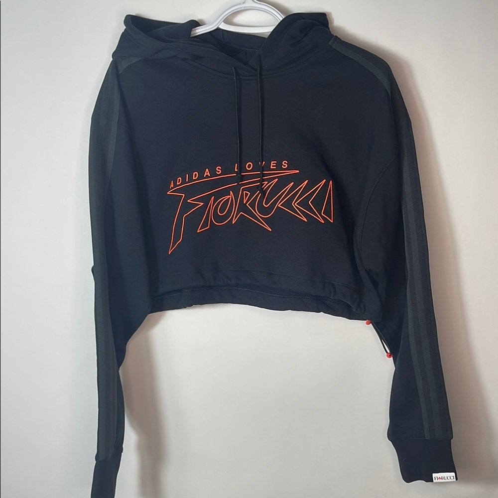 Adidas Black Cropped Hoodie with Fiorucci Graphic